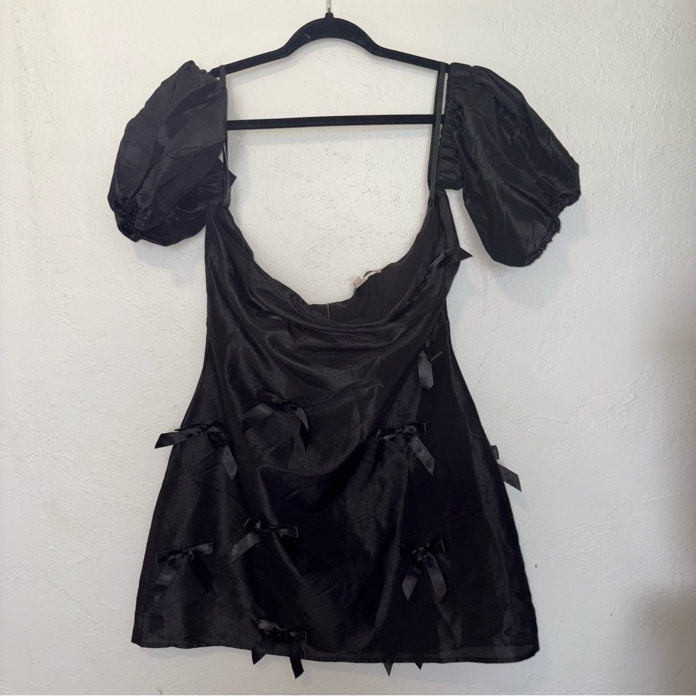 Anthropologie Hutch Off-The-Shoulder Bow Puff Sleeve Mini Dress - Picture 7 of 11